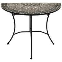 WANDTISCH Derby halbrund mit Mosaik-Tischplatte grau/weiss - Gestell aus schwarz pulverbeschichtetem Eisen - Schwarz, Metall (45/90/75cm) - TPFGarden