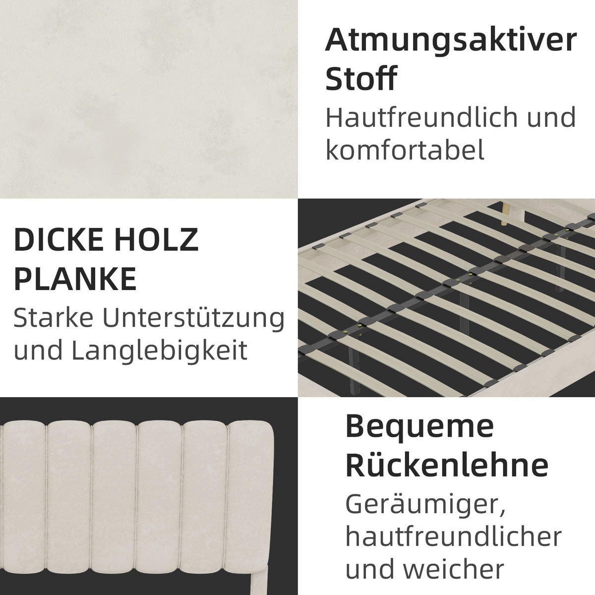 POLSTERBETT 160/200 cm in Beige Samt - Beige, Holzwerkstoff/Textil (160/200cm) - WISHDOR
