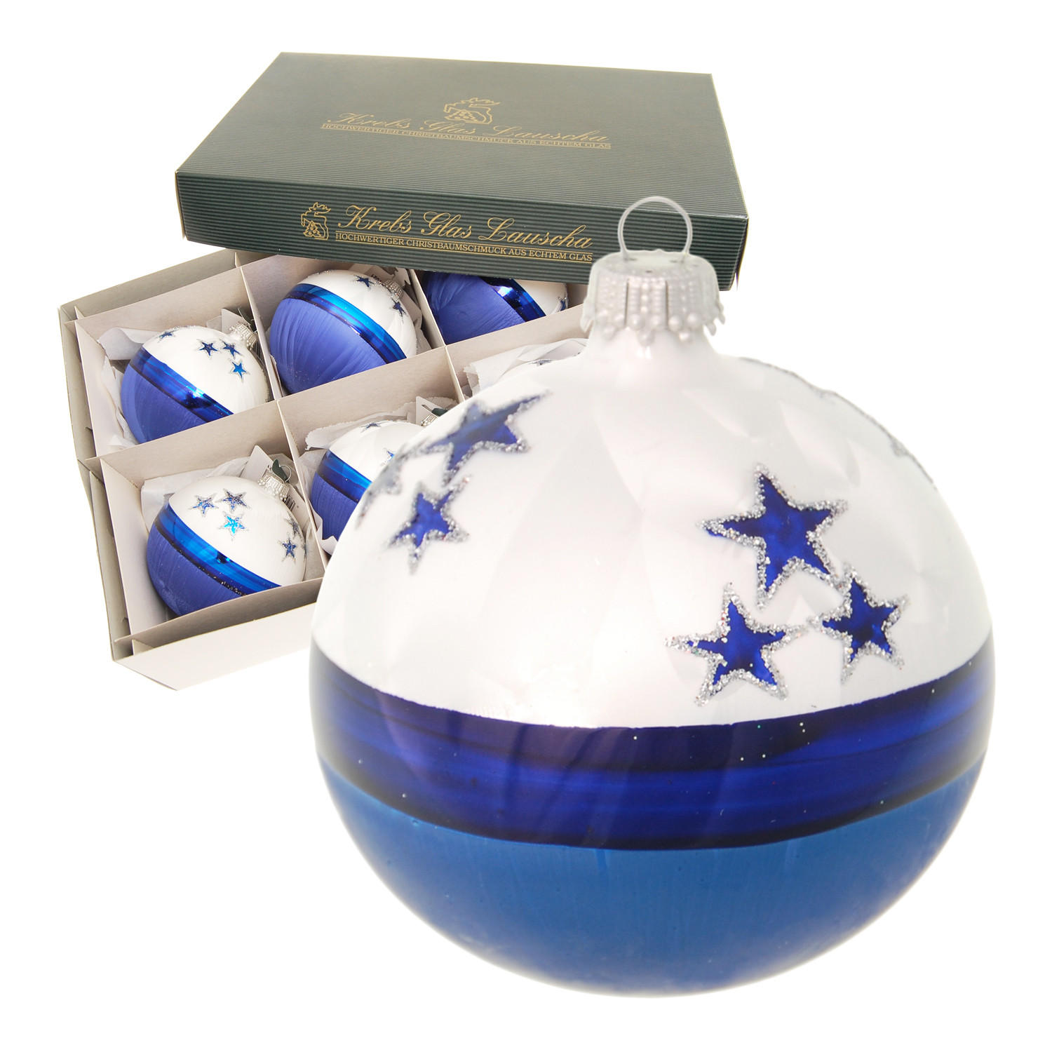 Krebs Glas Lauscha Christbaumkugeln Blau 8x8x8 cm