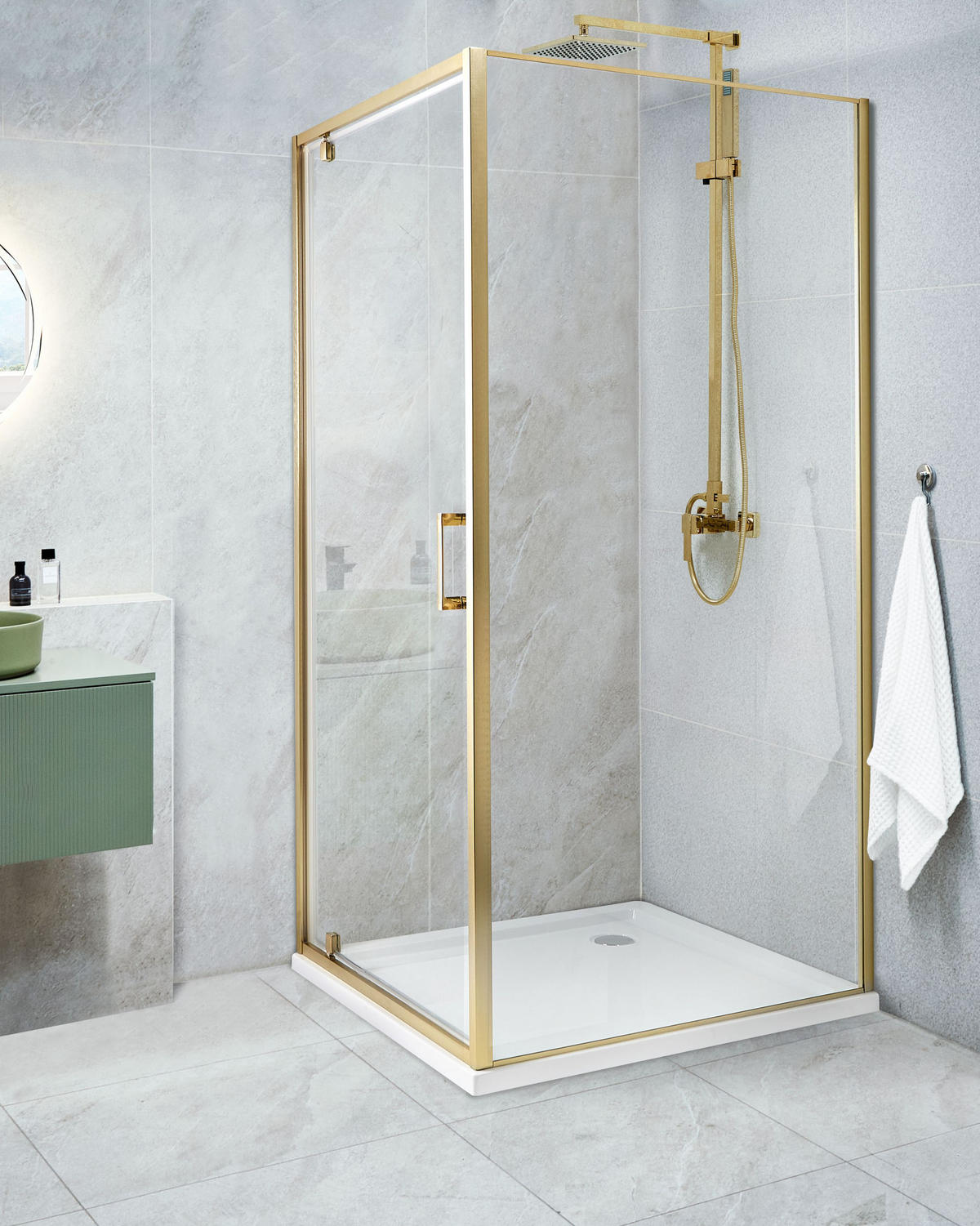 DUSCHKABINE 90/90/185 cm Gold Darli - Transparent, Glas (90/90/185cm) - Beliani