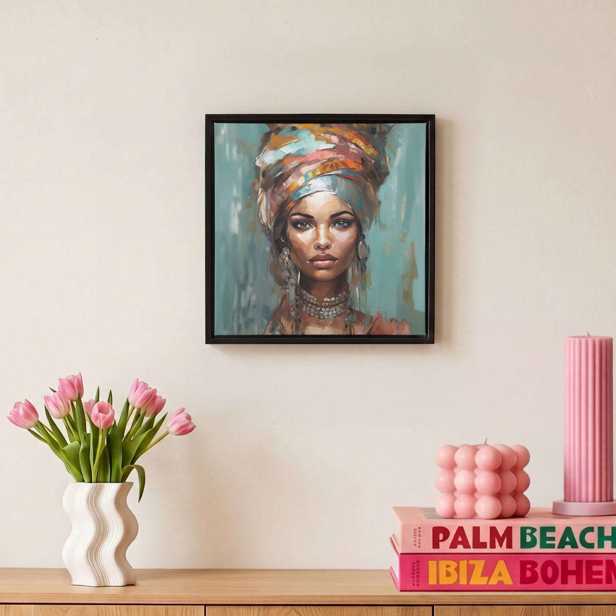 LEINWAND Bilder mit Rahmen - Frau - Kunst - Schmuck - Porträt - 20x20 - Blaugrau, Textil (20/20cm) - MuchoWow