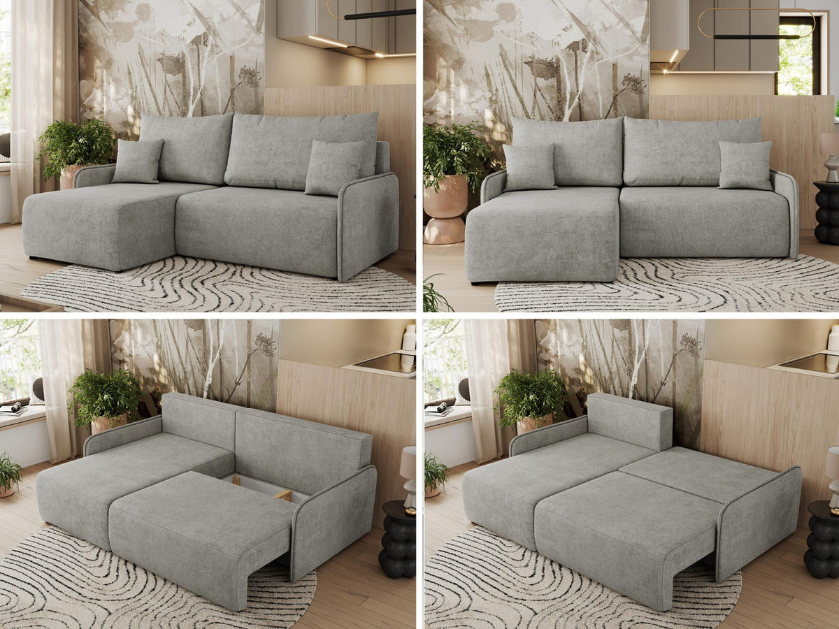 ECKSCHLAFSOFA ARPA L Hellgrau Struktur - links - Hellgrau/Schwarz, Kunststoff/Textil (198/150cm) - MKS