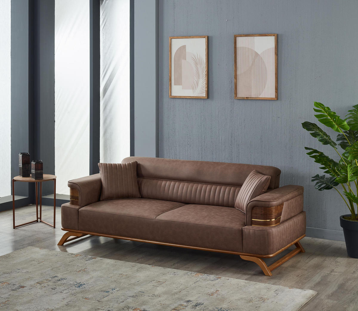 SITZGARNITUR Haiti Braun Stellvariante:3+3+1 - Braun, Holz (235/80/93cm) - Villa Möbel