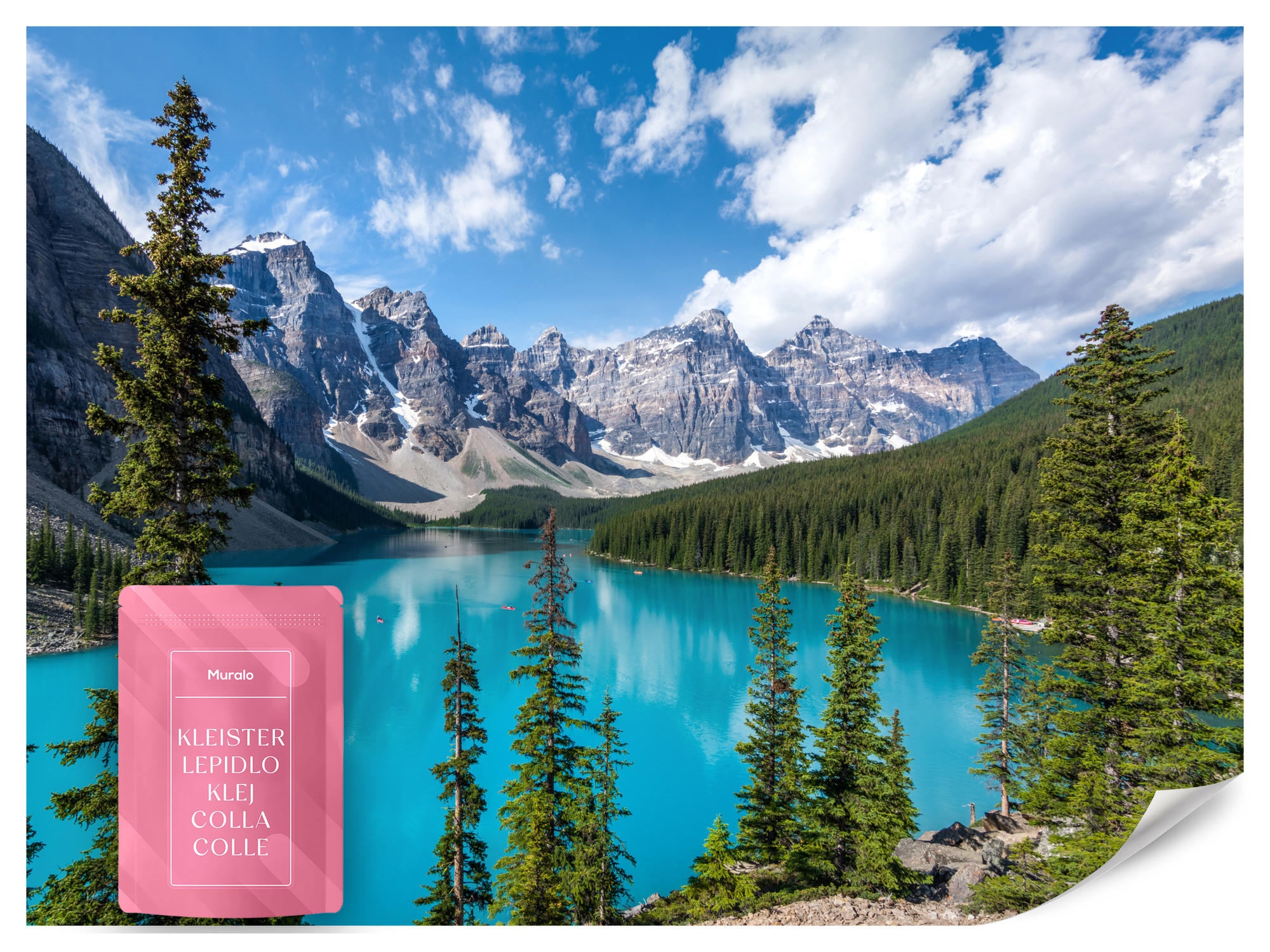 FOTOTAPETE See Berge Wald Landschaft 3D 400x280 - Türkis/Blau, Papier (400/280cm) - Muralo