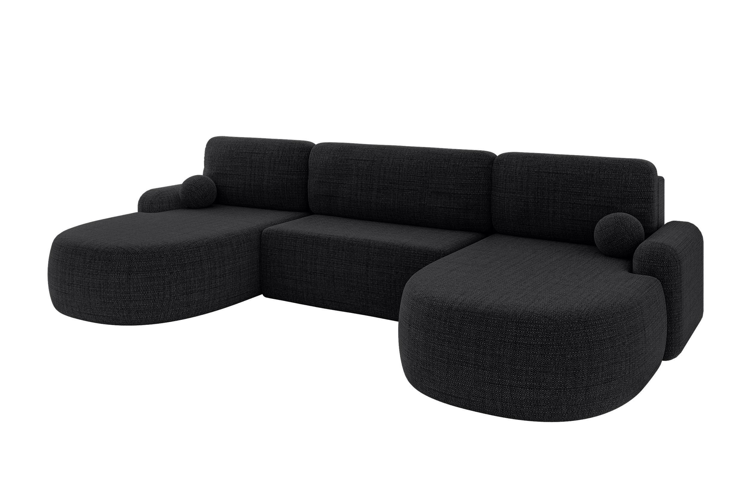 WOHNLANDSCHAFT mit Schlaffunktion und Bettkasten LIRA-U - 335x172x89 Schwarz - Schwarz, Holzwerkstoff/Textil (335/89/172cm) - ALTDECOR