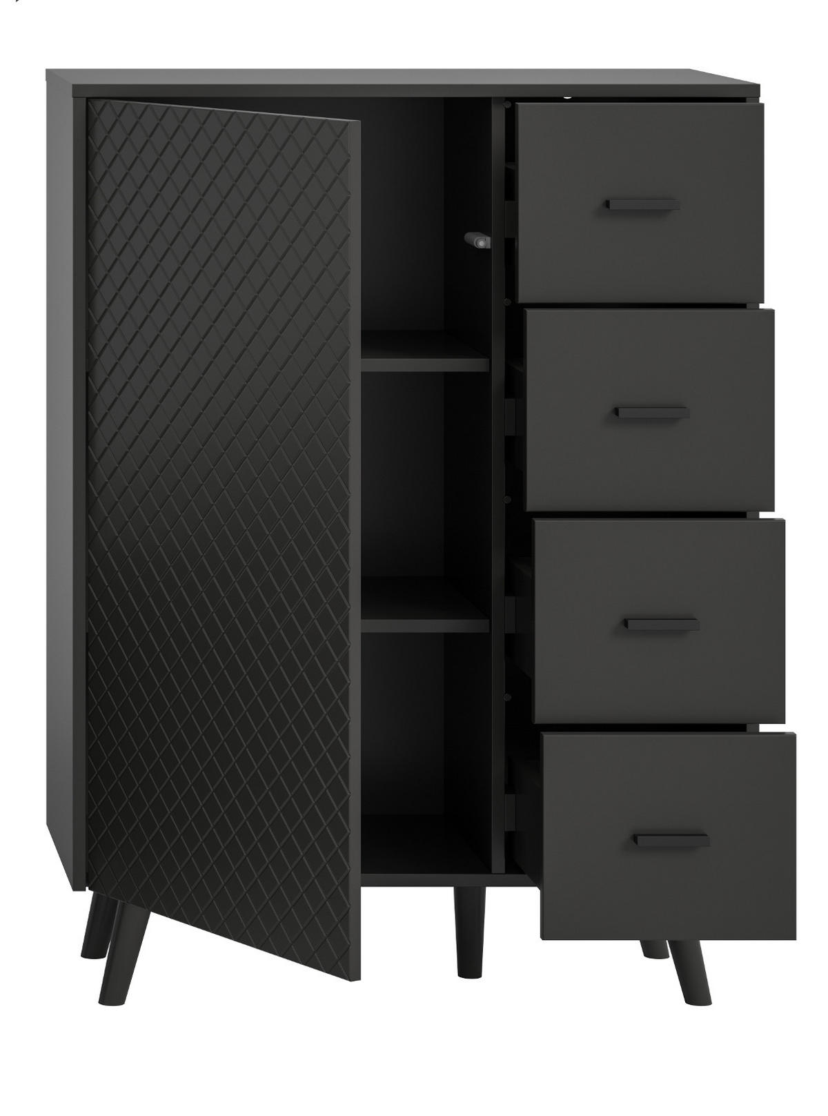 KOMMODE grau matt 84 x 114 cm, HIGHBOARD mit Struktur - Schwarz/Grau, Holzwerkstoff/Metall (84/114/37cm) - Inn.Furn