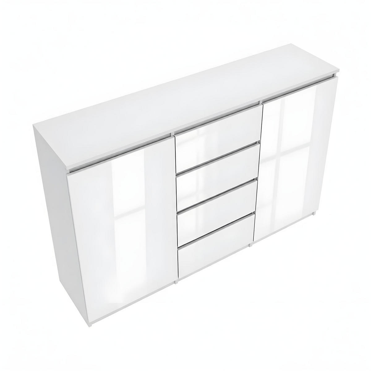KOMMODE Weiß Hochglanz 120 cm – Sideboard mit 2 Türen und 4 Schubladen - Weiß Hochglanz, Holzwerkstoff (120/99/35cm) - EMIX24