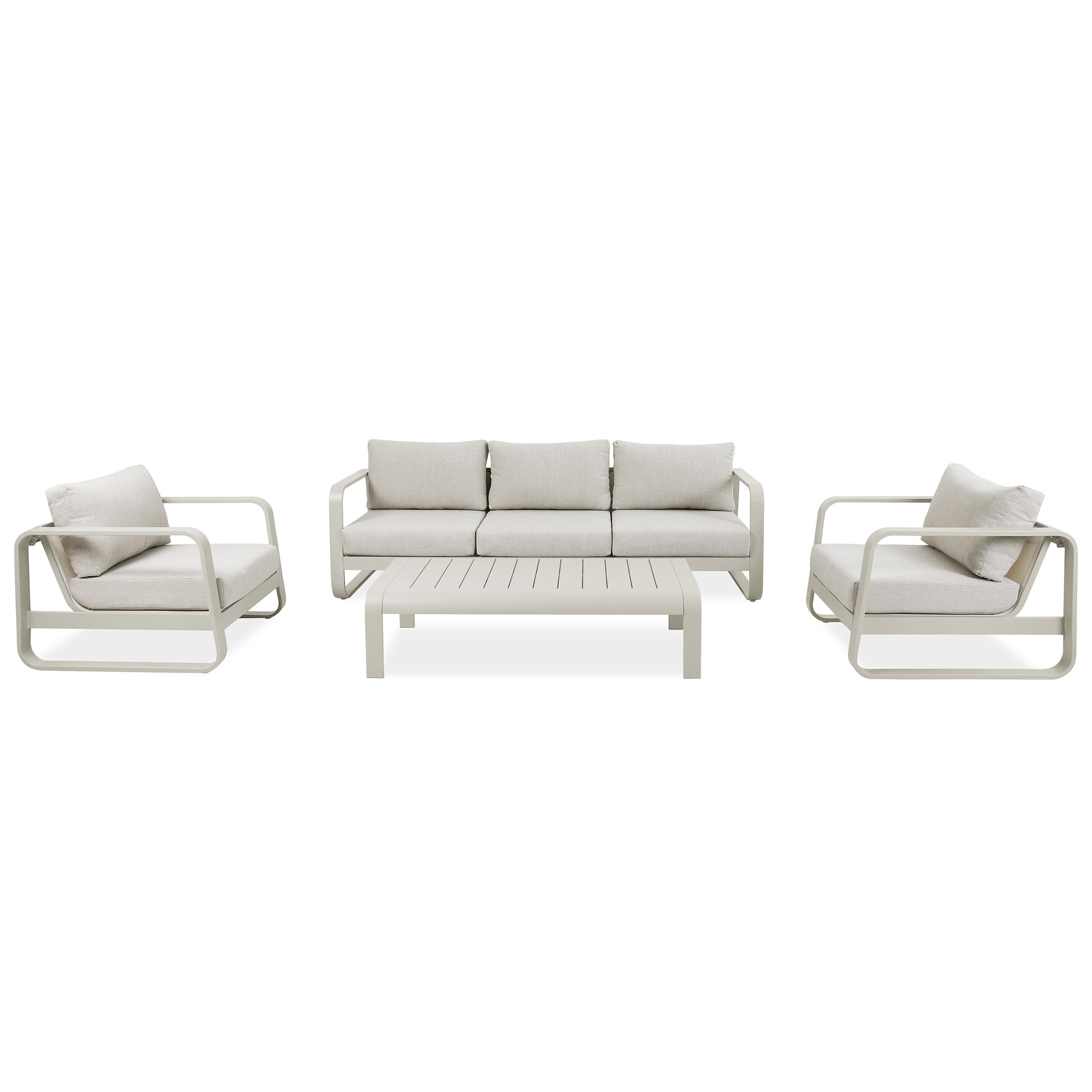 GARTENSET Selene mit Sofas Sessel und Kaffeetisch, für 5 Personen, Metallbeine, Beige - Beige, Metall - Beautysofa