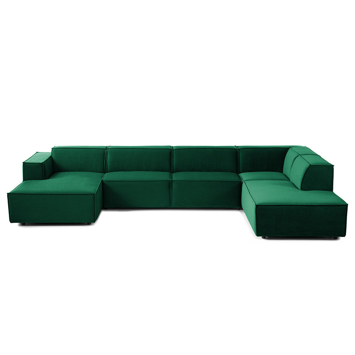 WOHNLANDSCHAFT mit Longchair & Ottomane - Dunkelgrün/Schwarz, Kunststoff/Textil (369/70/234cm) - home24