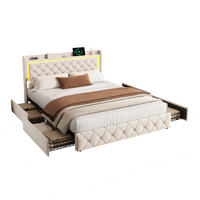 POLSTERBETT 140x200 cm, Stauraumbett mit 4 Schubladen, LED & USB/Type-C, Flauschstoff in Beige - Beige, Holz (140/200cm) - BRILVERDE