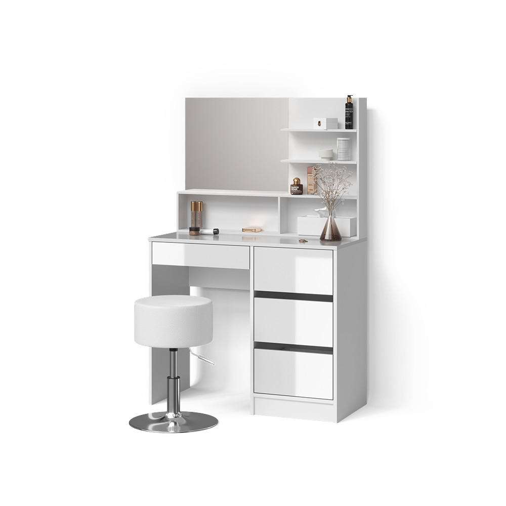 SCHMINKTISCH Imola Weiß 140 cm mit Hocker - Weiß, Holzwerkstoff (140/75/40cm) - Livinity®