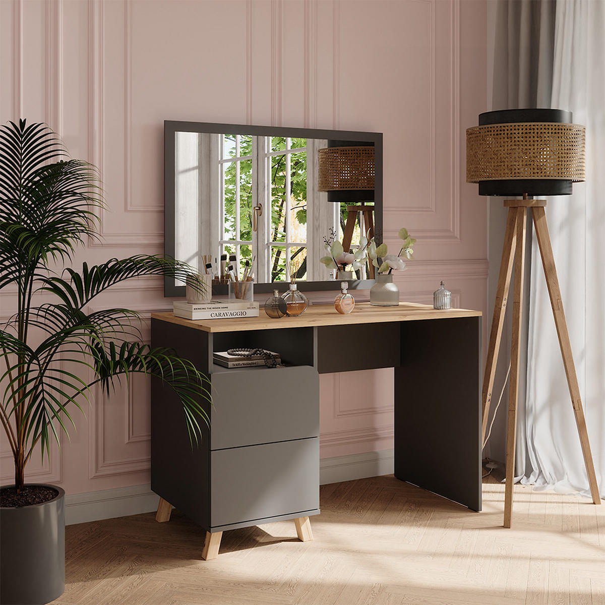 TOALETNÍ STOLEK Karen Antracit/Artisan - antracitová/dub artisan, kompozitní dřevo (110/75/55cm) - Vicco