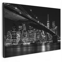 LEINWANDBILD New York - Brooklyn - Brücke Wanddeko 90x60 cm - Schwarz, Textil (90/60cm) - MuchoWow