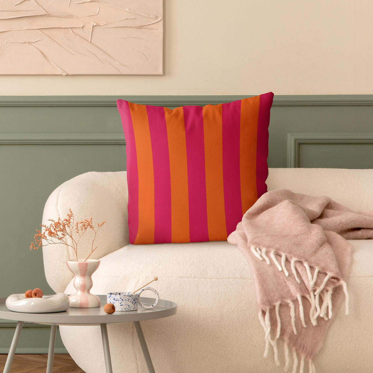 DEKOKISSEN PopArt Sommer Streifen Pink Orange 40/40 cm - Pink, Textil (40/40/10cm) - Bilderwelten