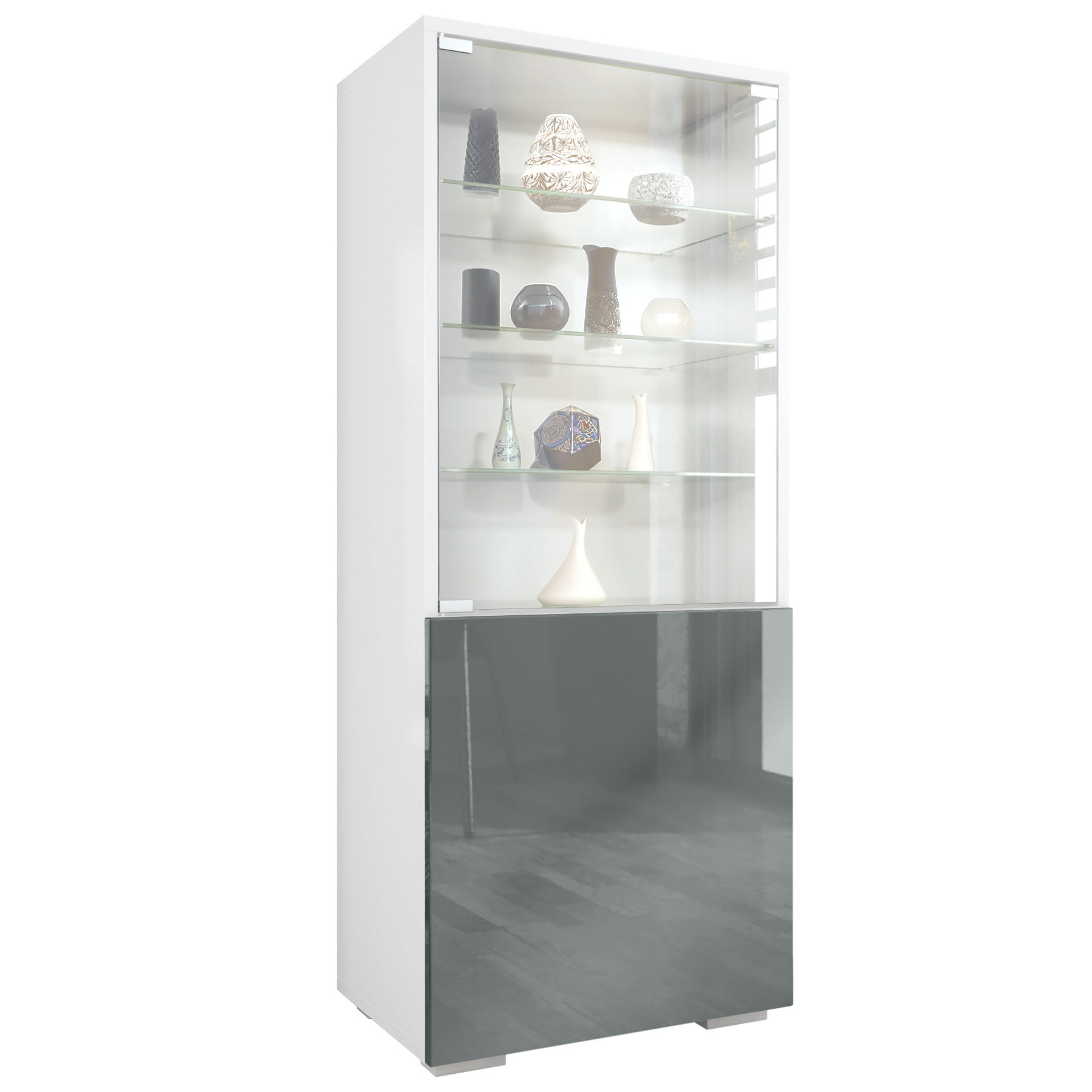 VITRINE Granada Grau Hochglanz - Grau, Holzwerkstoff (50/122.5/34.5cm) - Vladon