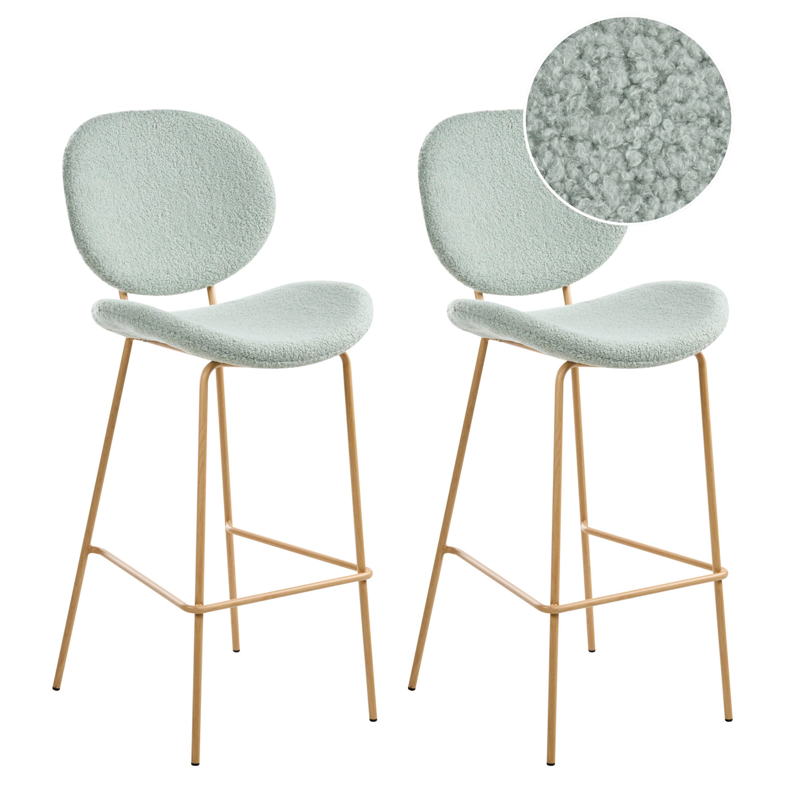 BARHOCKER 2er-Set Hellbraun/Hellgrün Luana - Hellbraun/Hellgrün, Textil (52/116/48cm) - Beliani
