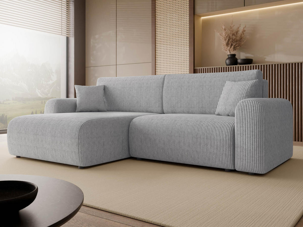 ECKSOFA Floryn L Cord - Hellgrau/Schwarz, Holz/Kunststoff (245/145cm) - MIRJAN24
