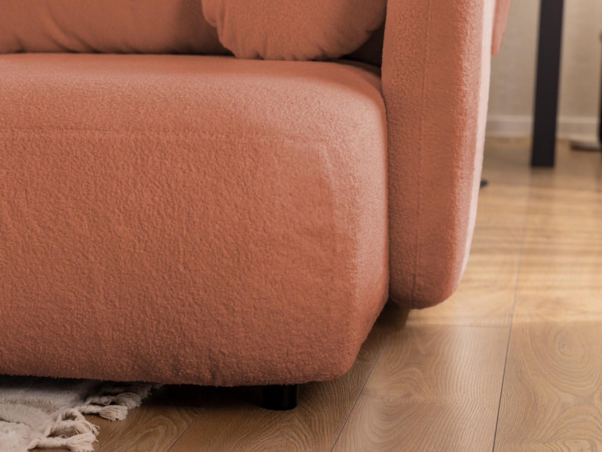 ECKSOFA Candy mit Schlaffunktion Terrakotta Bouclé-Stoff - Ottomane rechts - Terra cotta/Schwarz, Holz/Kunststoff (146/230cm) - S-Style Möbel