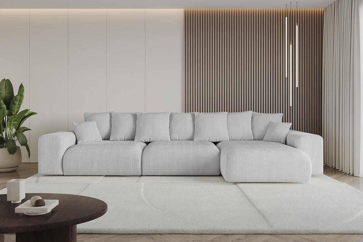 ECKSOFA Ottomane rechts ESKAR-L 364x176x84 Grau Cord - Schwarz/Grau, Holzwerkstoff/Kunststoff (176/364cm) - ALTDECOR