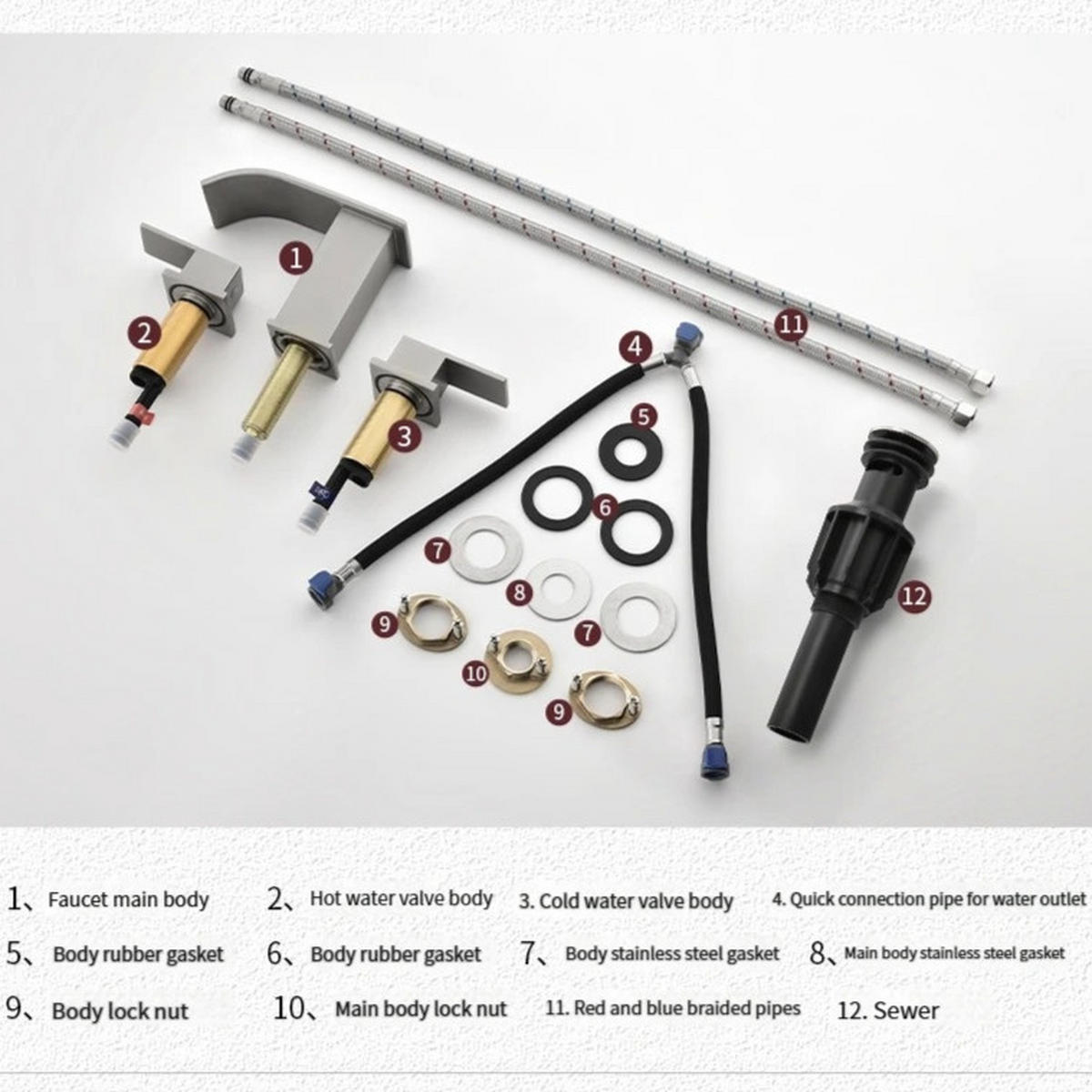 ARMATUR für Warm- und Kaltwasser – Gold – Vollkupfer-Konstruktion - Silberfarben, Metall (35/8.5/28cm)