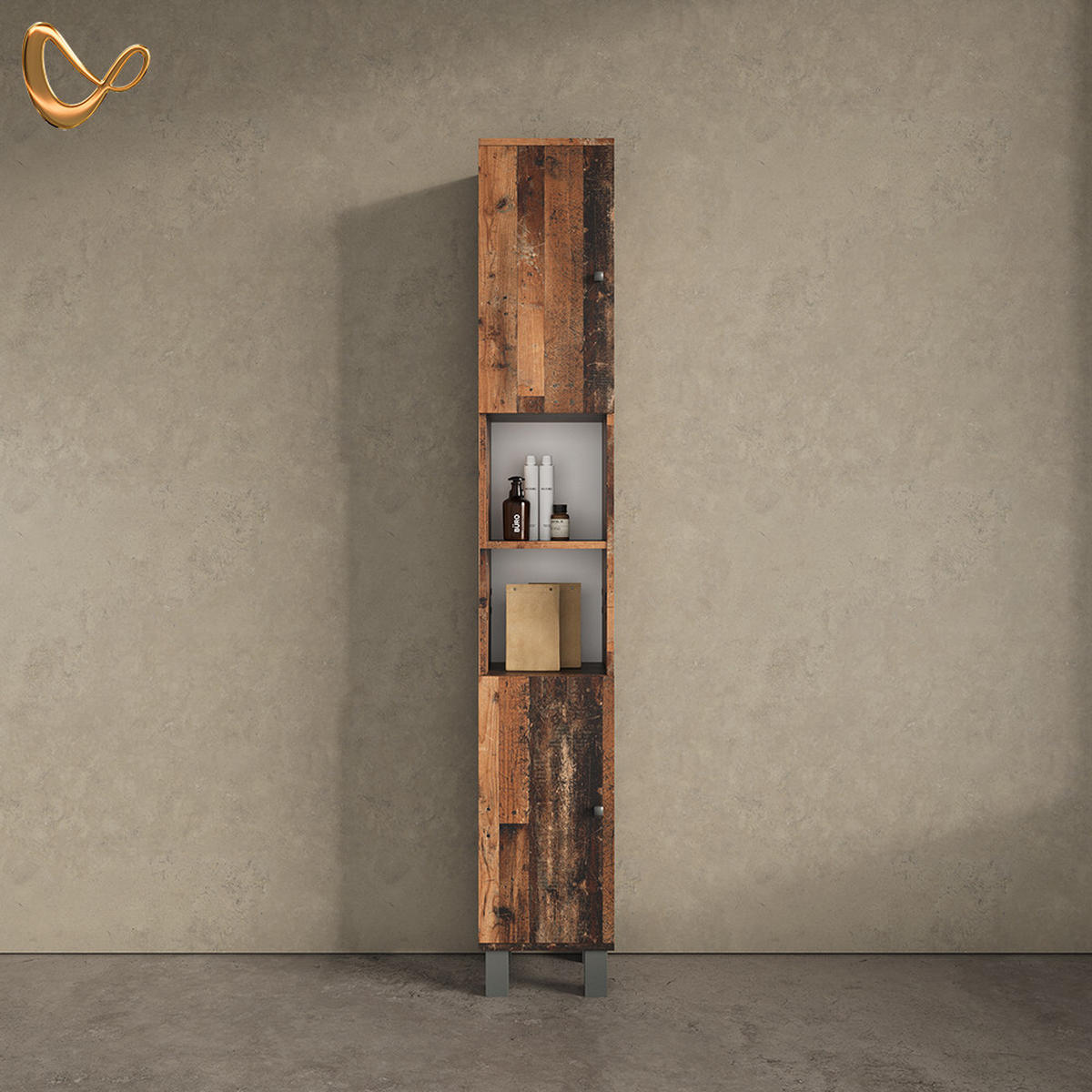 BADSCHRANK Fucino Eiche rustikal 30 x 190 cm - Wildeiche, Holzwerkstoff (30/190/30cm) - Livinity®