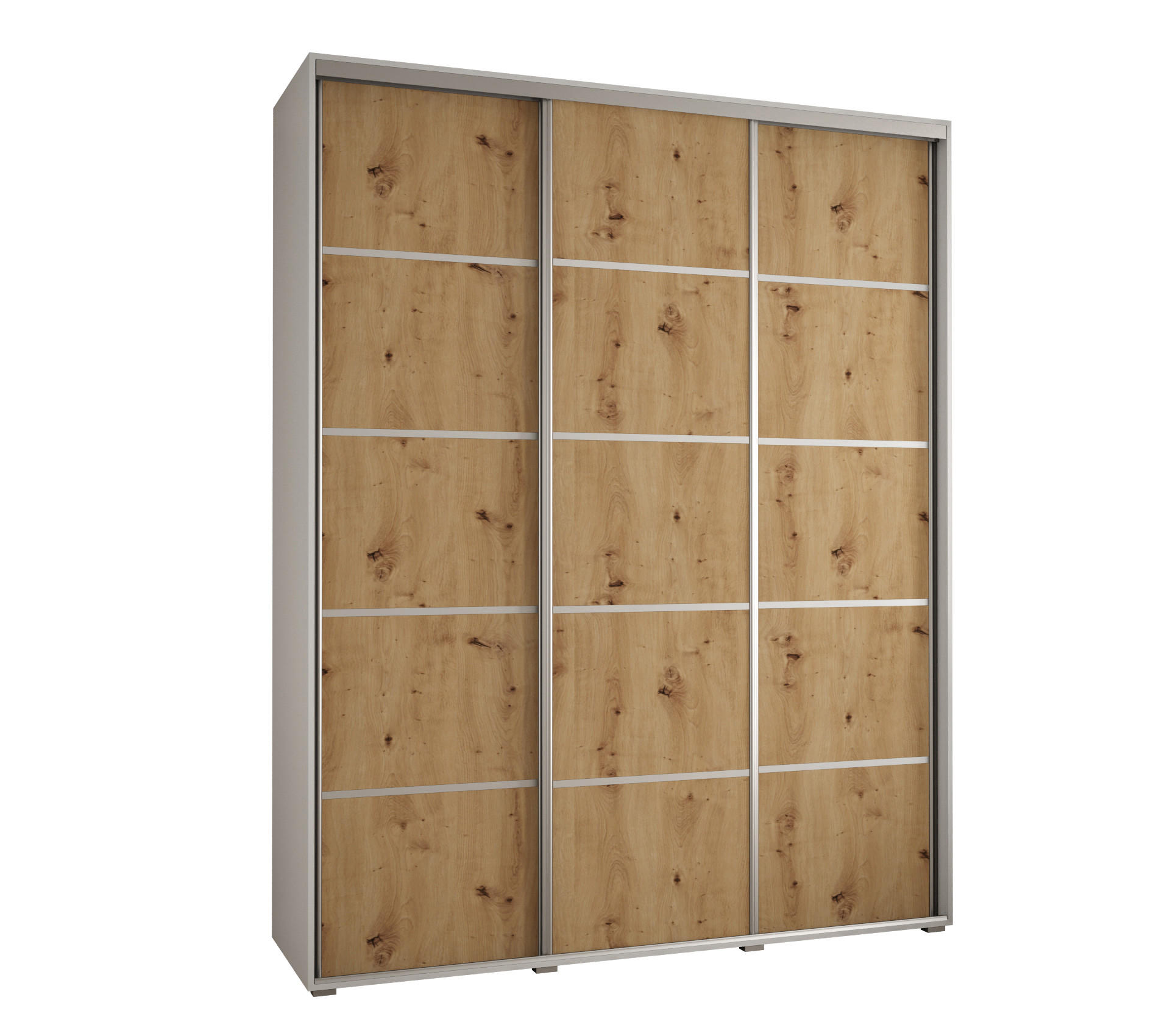 Abiks Möbel Schwebetürenschrank Weiß, Eiche Artisan, Silber 200x235x45 cm