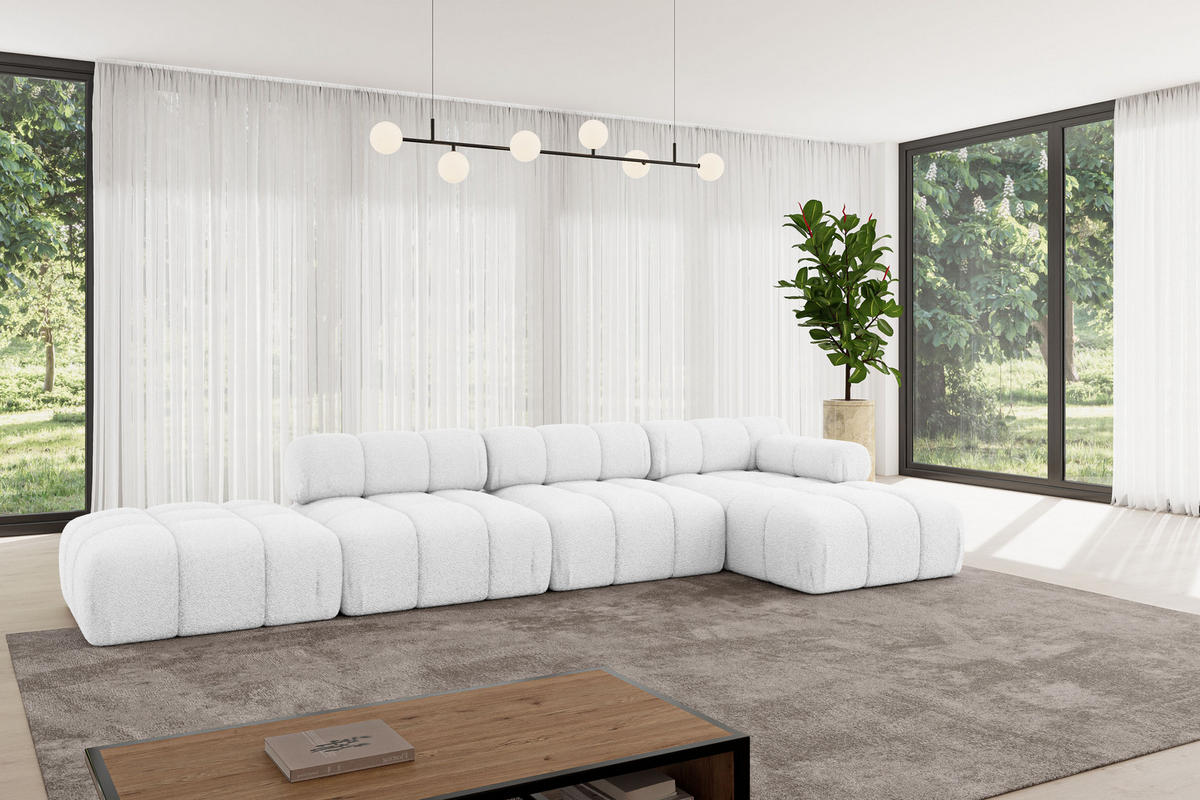 ECKSOFA modulares Sofa Lizur-L2 - 380x160x70 cm Weiß Bouclé - Weiß, Holzwerkstoff/Textil (380/160cm) - ALTDECOR