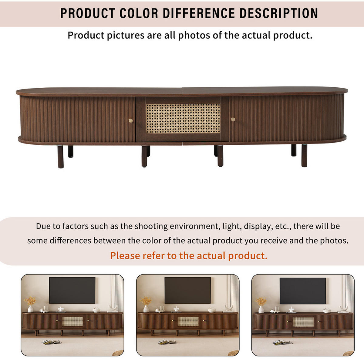 TV-STÄNDER 180cm Oval Nussbaum Rattan-Design verstellbare Füße - Braun, Holz (49.5/14.5/120cm) - FLIEKS