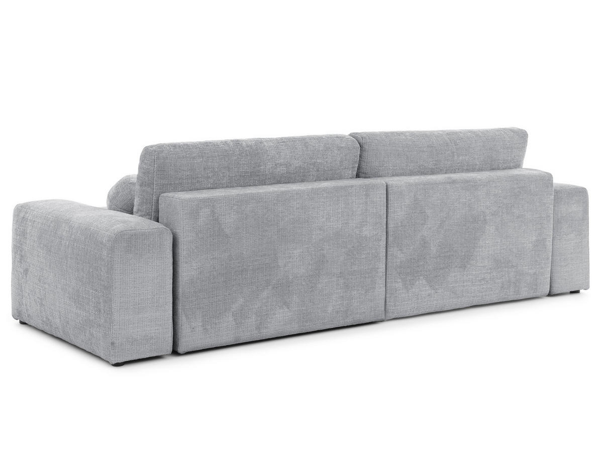 ECKSOFA Puffy mit Schlaffunktion und Bettkasten - besonders weich und puffig aus Hellgrau Chenille-Stoff - Ottomane rechts - Hellgrau/Schwarz, Holz/Kunststoff (266/138cm) - S-Style Möbel