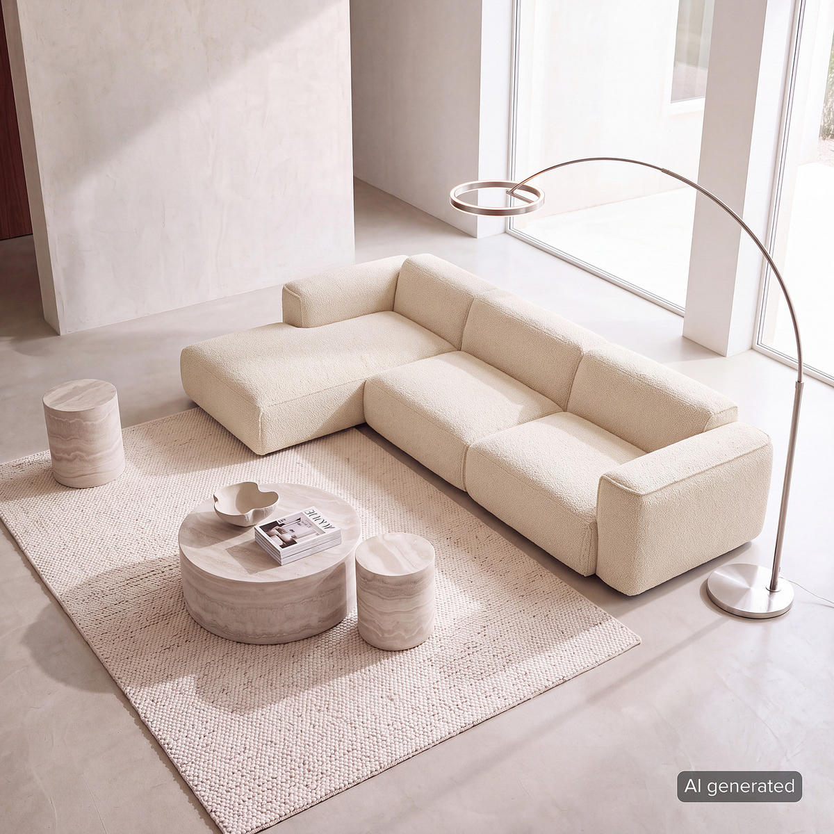3-SITZER ECKSOFA mit Longchair - Beige/Schwarz, Kunststoff/Textil (317/173cm) - home24