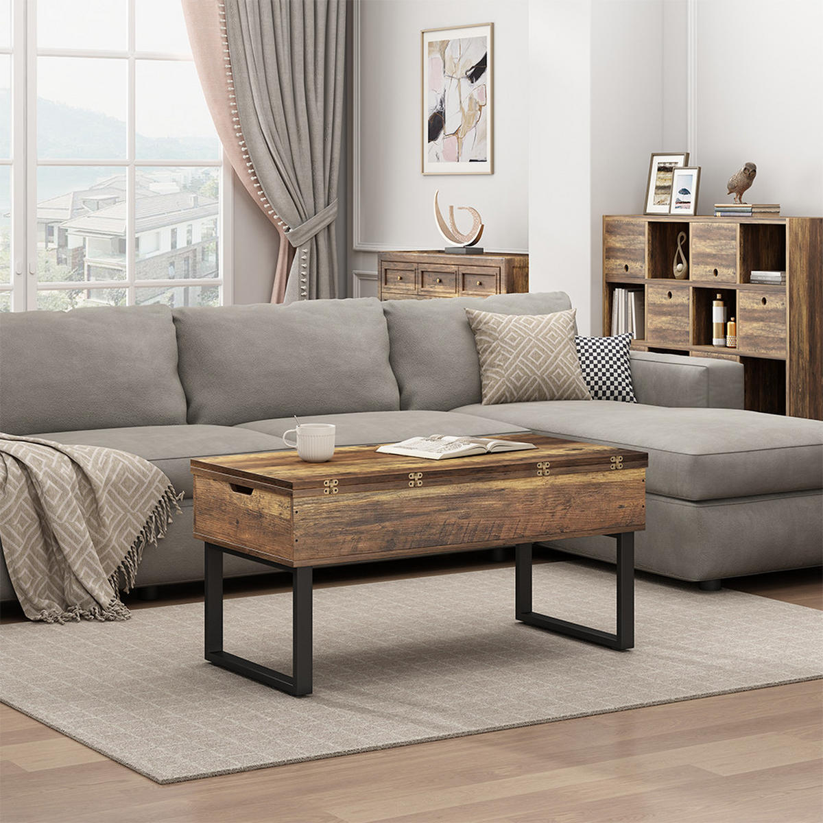 COUCHTISCH Lifty Eiche rustikal 100 x 50 cm mit Liftfunktion - Wildeiche, Holzwerkstoff (50/100/48.5cm) - Vicco