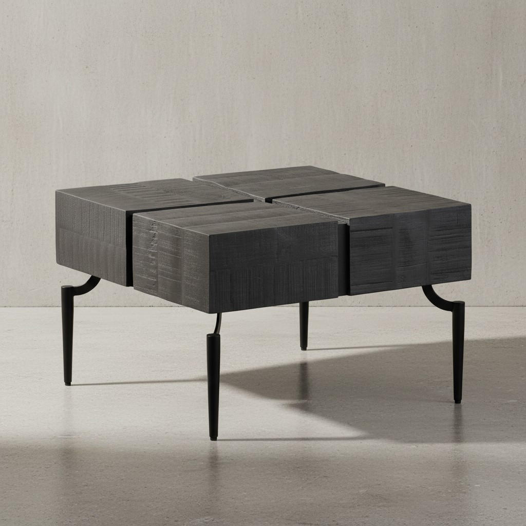 COUCHTISCH Massivholz Quadratisch Metallgestell Würfel-Form Modern, Schwarz 60x60x40 cm - Schwarz, Holz/Metall (60/60/40cm) - KADIMA DESIGN