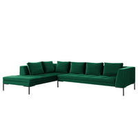 ECKSOFA mit Ottomane - Dunkelgrün/Schwarz, Textil/Metall (319/230cm) - home24