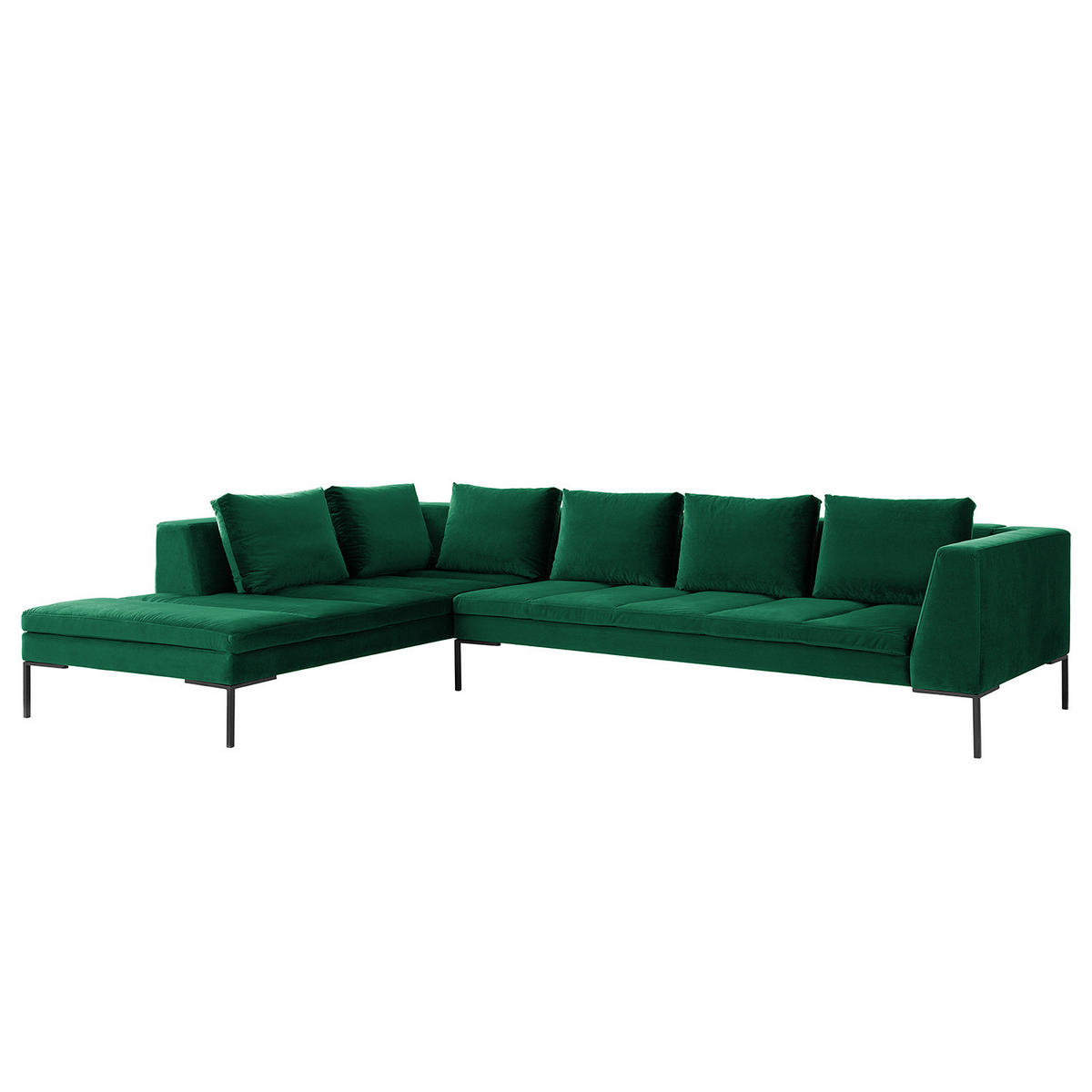 ECKSOFA mit Ottomane - Dunkelgrün/Schwarz, Textil/Metall (319/230cm) - home24