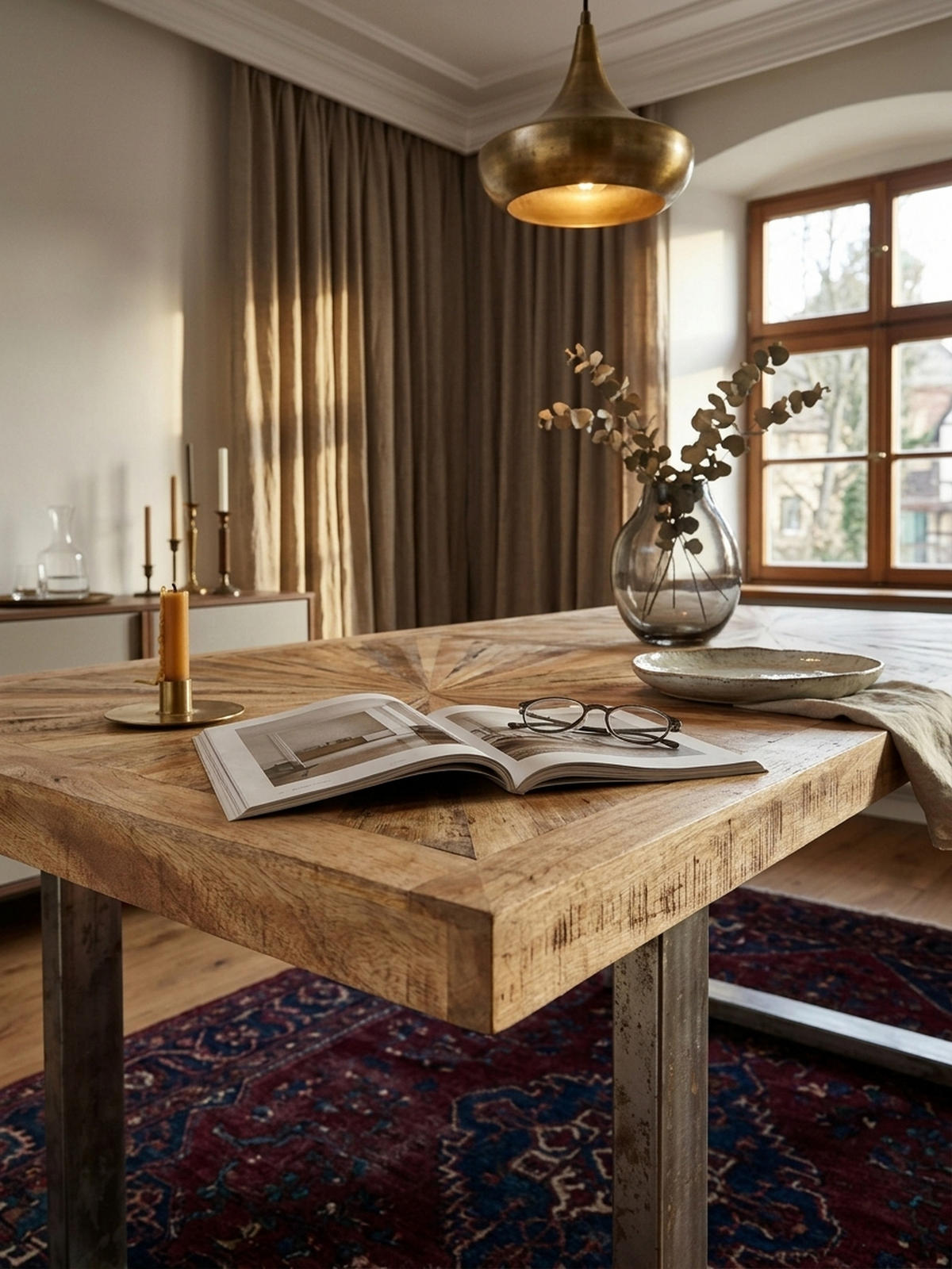 ESSTISCH Massivholz Edelstahlbeine Rustikal, Braun 200x100x76 cm - Anthrazit/Braun, Holz/Metall (100/200/76cm) - KADIMA DESIGN