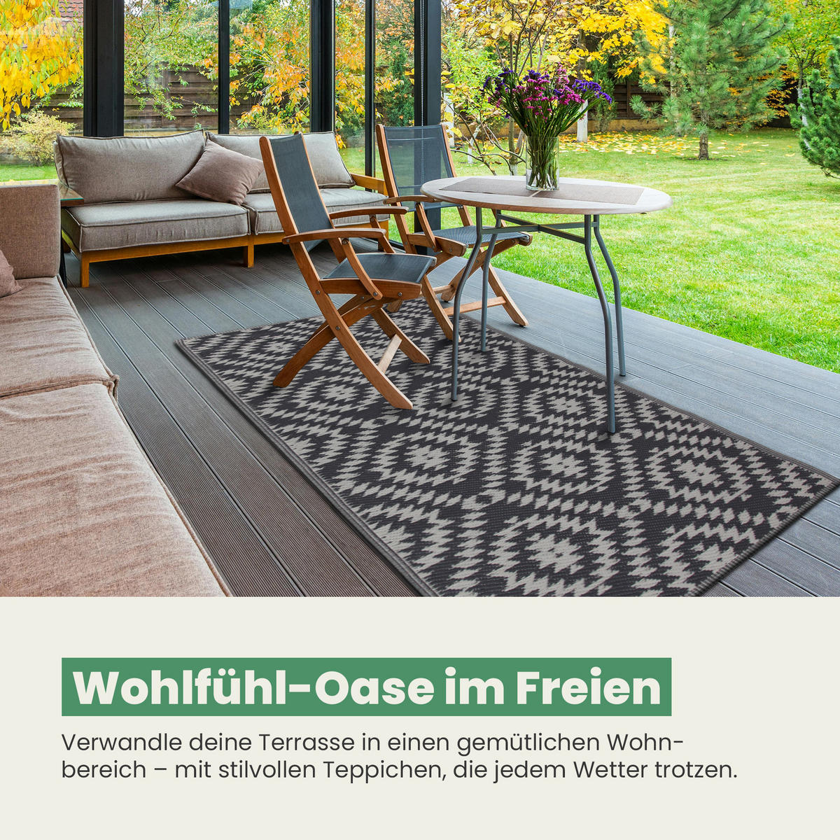OUTDOORTEPPICH Teppich Wetterfest und UV-Beständig ( 80x250cm / Karo ) für Garten, Balkon, Terrasse - Grau, Kunststoff (80/250cm) - Bestlivings