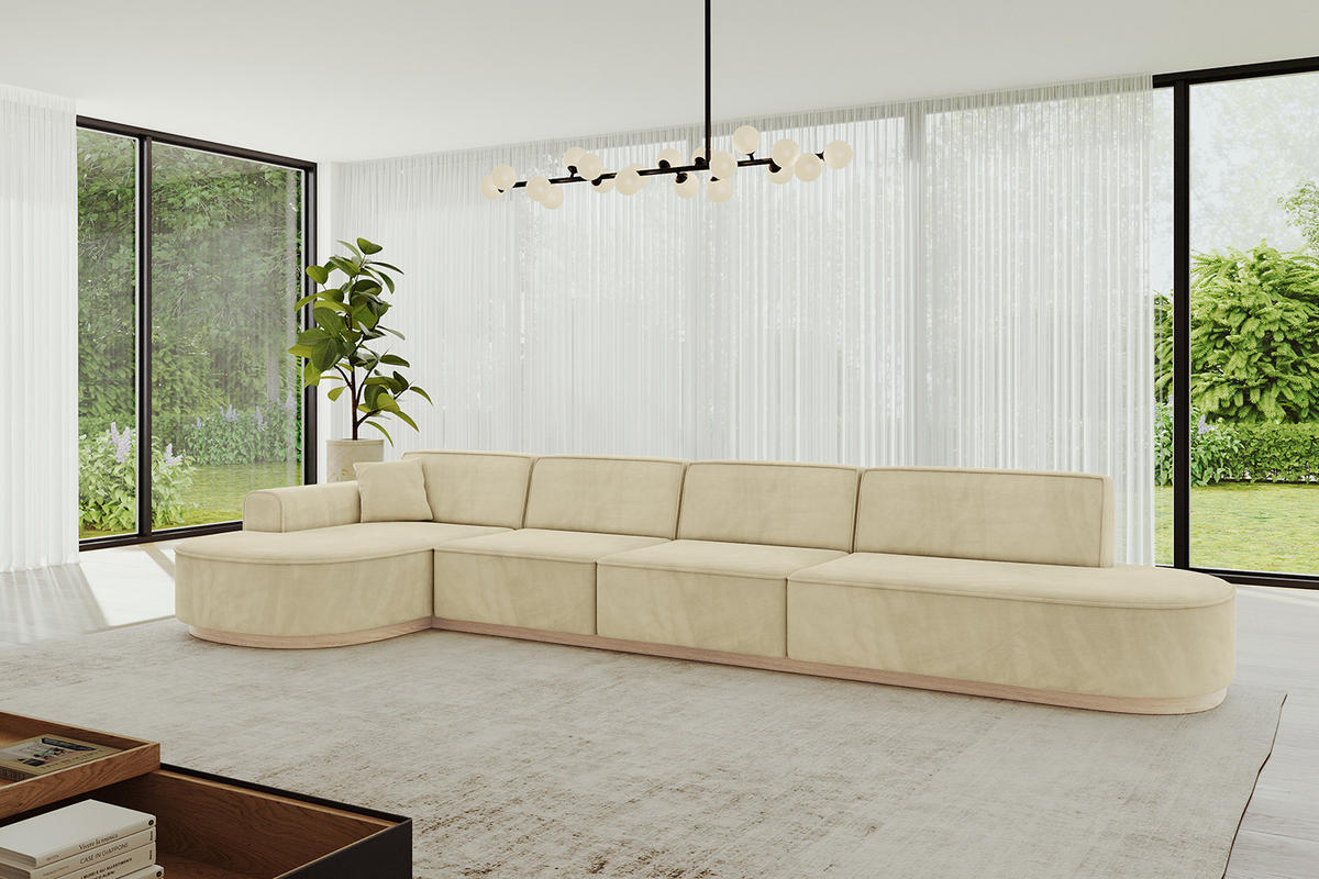 ECKSOFA Ottomane Links MARI-L3-v1 - 413x171x83 cm Beige Velours - Beige, Holzwerkstoff/Textil (413/171cm) - ALTDECOR