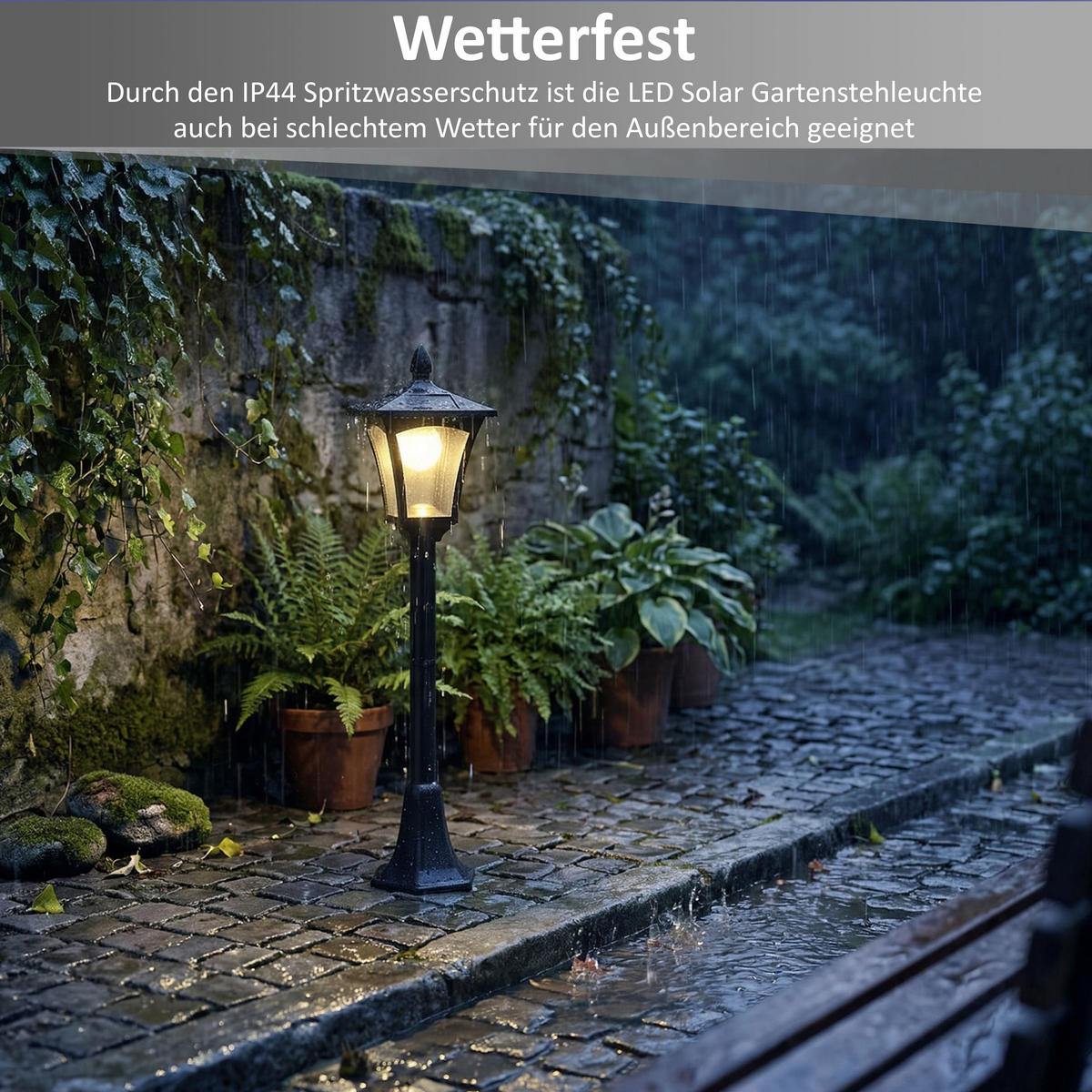 LED-SOLAR-GARTENSTEHLEUCHTE mit Bewegungsmelder Dämmerungssensor für Garten Terasse Balkon warmweißes Licht 3000K 20lm IP44 3-in-1 - Schwarz, Kunststoff (17.5/17.5/175cm) - Northpoint