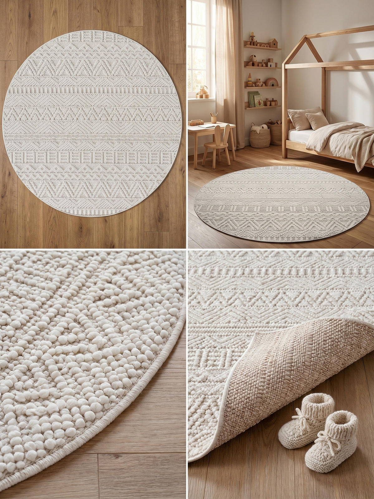 TEPPICH Flachgewebe LANGAU in Creme, mit Ethno-Streifen, Ø 200 cm - Creme, Textil (200/200cm) - KADIMA DESIGN