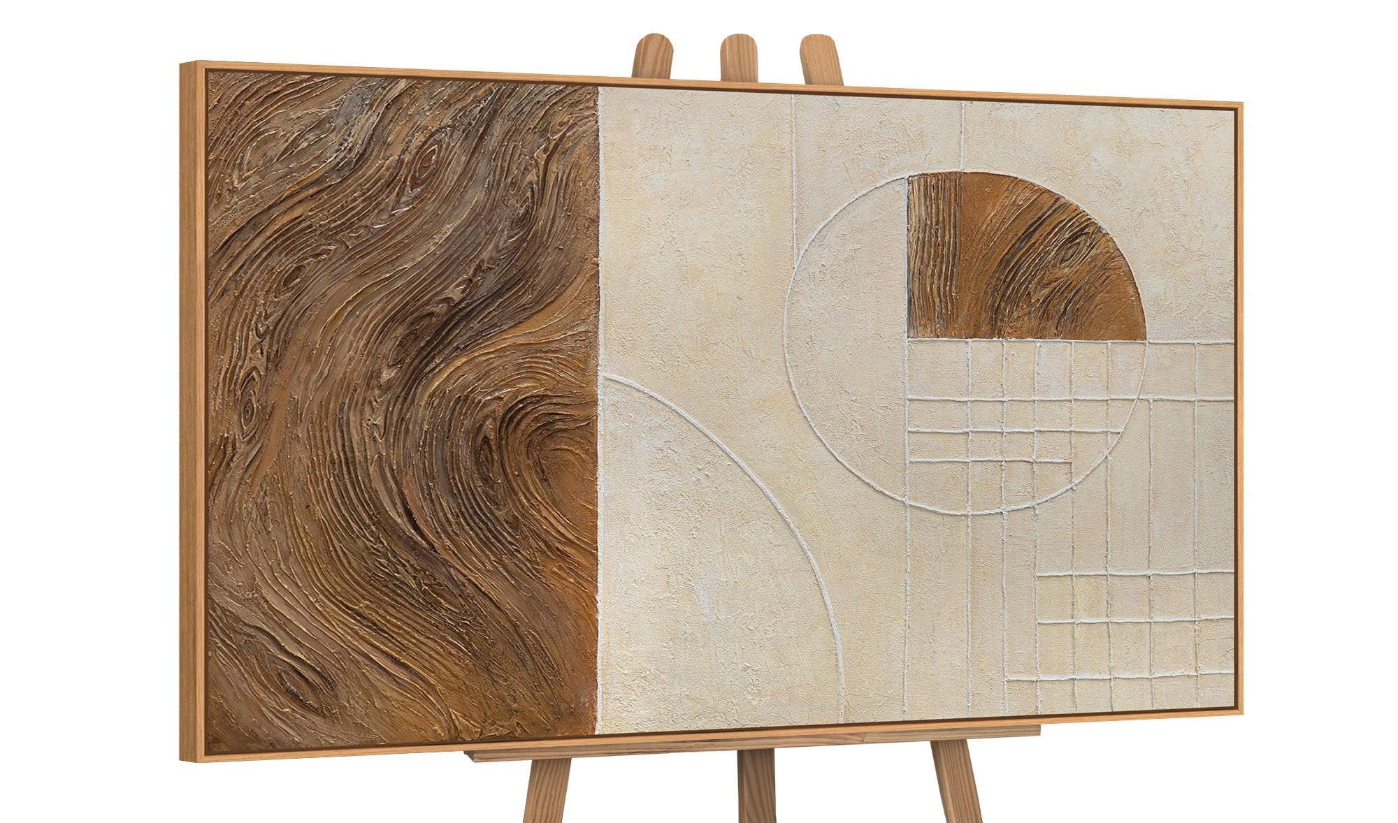 GEMÄLDE Linien und Kreise Schattenfugenrahmen Eichefarben 140x100 cm - Eichefarben, Holz (140/100cm) - YS-art gallery
