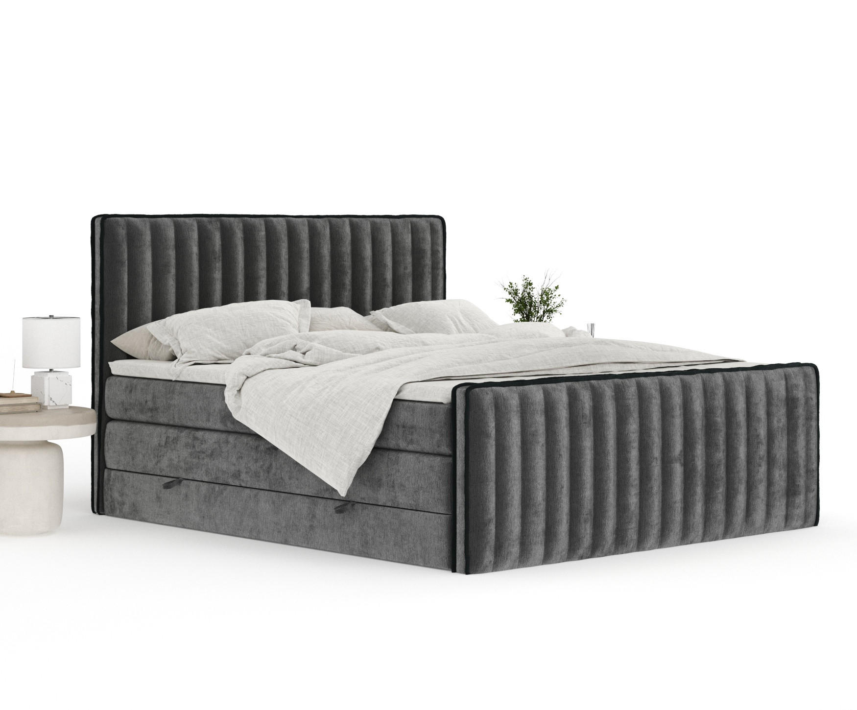 Thumbnail - Maison de Reve Boxspringbett, Anthrazit, Textil, Buche, Kiefer, H2, 7-Zonen, Höhe ca. 40 cm, 180x200 cm, Handmade in Eur...