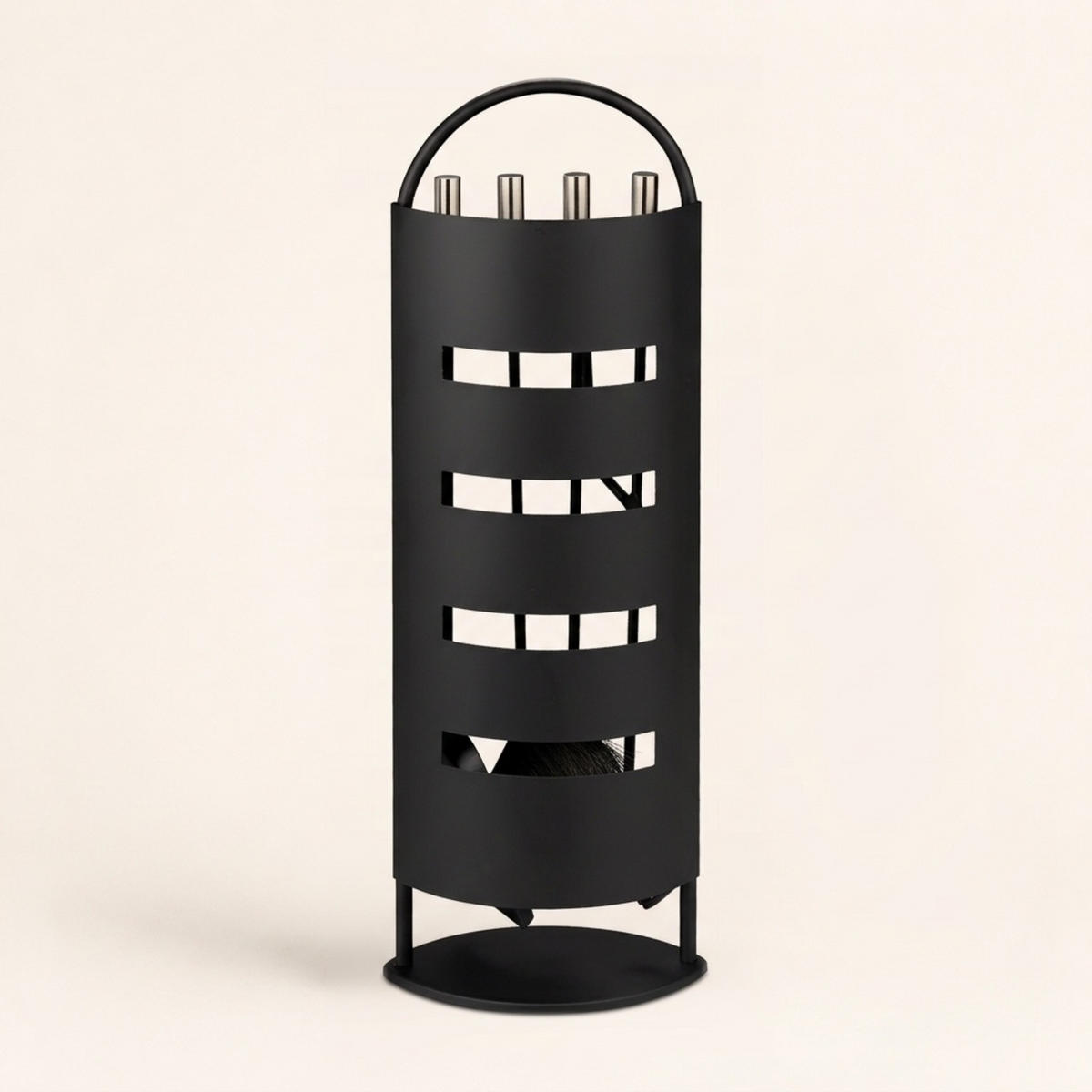 KAMINBESTECK-SET 5-tlg. - Schwarz, Metall (23/66/15cm) - Relaxdays