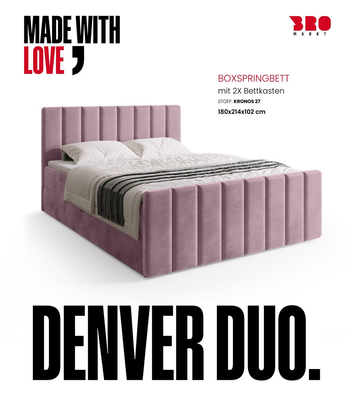 BOXSPRINGBETT Denver DUO mit Topper 180x200 Puderrosa - Rosa, Textil (180/200cm) - Bromarkt