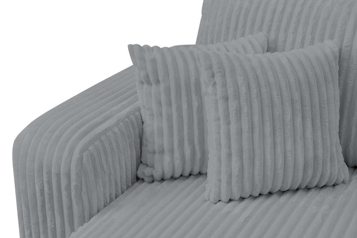 ECKSOFA Tilly, Eckcouch in L-Form mit Schlaffunktion und Bettkasten, Farbe: Grau, Cordstoff, Ottomane Universal - Grau, Textil (244/142cm) - VENASI MÖBEL