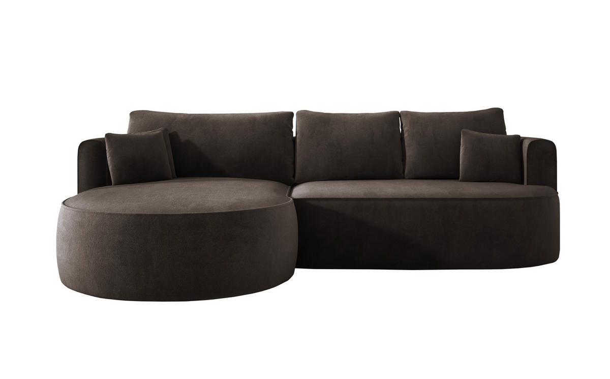 ECKSOFA FIORE L-förm Moderne Ausziehbare Schlaf-Funktion, automatischer Auffaltung, lose Rückenkissen freistehend LINKS 284x183x82cm Brown - Braun, Holz/Textil (183/284cm) - DomoHome