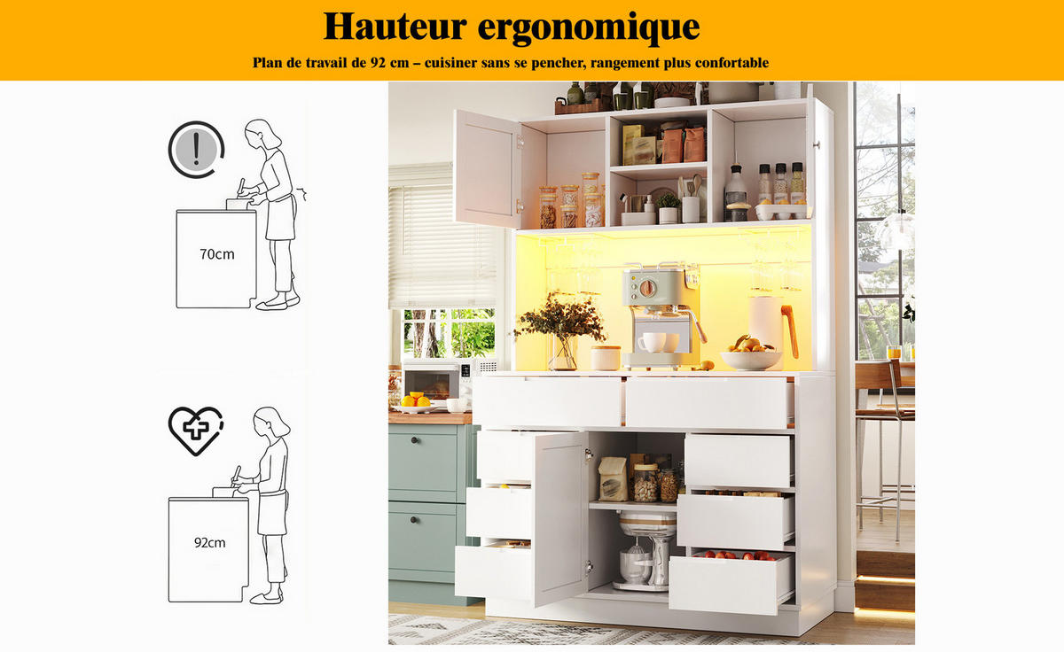 BUFFET 120/183,5/40 cm Weiß aus MDF mit Lichtleiste - Weiß, Holzwerkstoff (40/183.5/120cm) - OKMYHOME