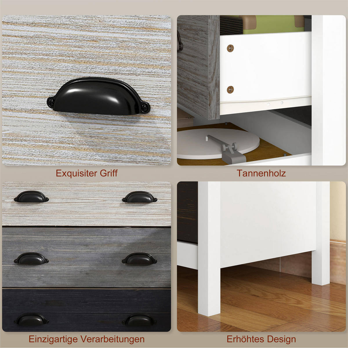 KOMMODE Aufbewahrungsschrank mit 5 Schubladen, Schubladenschrank mit Griff - Weiß, Metall (38/85/70cm) - HOMCOM