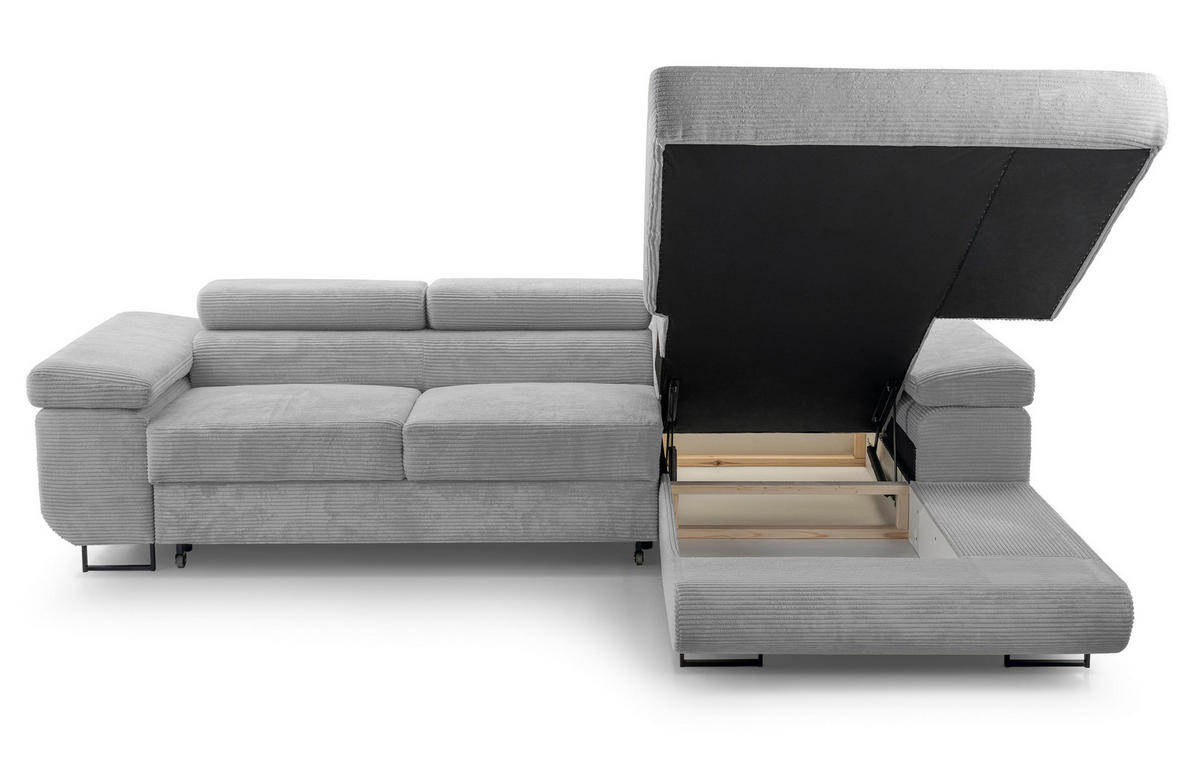 ECKSOFA L Form Arborio Hellgrau 280/203/90 cm Rechts mit Schlaffunktion - Hellgrau/Schwarz, Textil/Metall (280/203cm) - AX Living