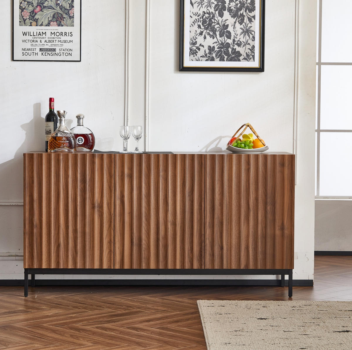 SIDEBOARD 150/40/80 cm mit 3 Türen in Dunkelbraun mit 3D-Wellendesign - Dunkelbraun, Holzwerkstoff (150/80/40cm) - BEAOK