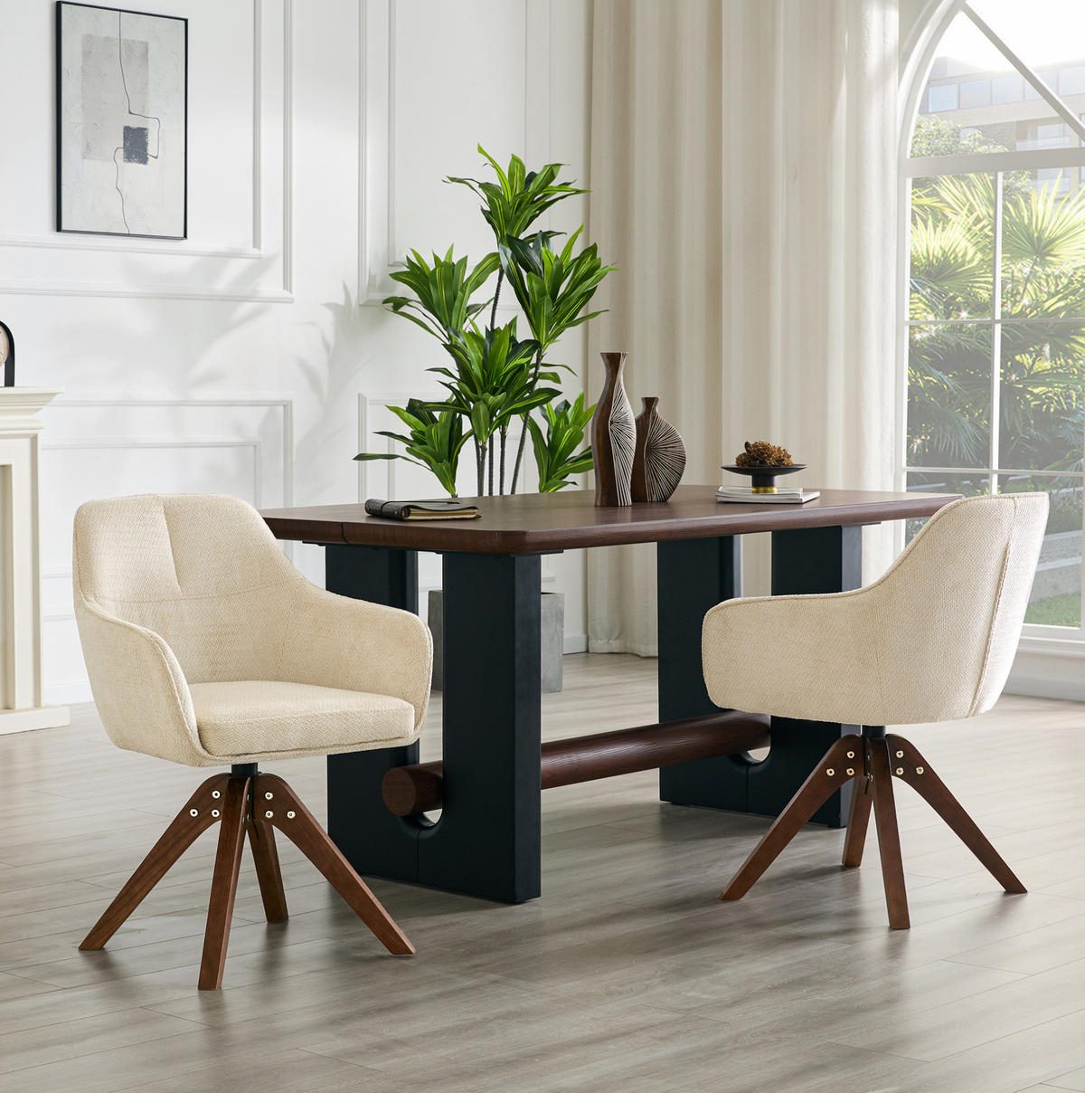 ESSZIMMERSTUHL drehbar mit Armlehnen 82 cm Stoff Walnut White 2er-Set - Weiß, Holz (46/82/58cm) - Meubliv